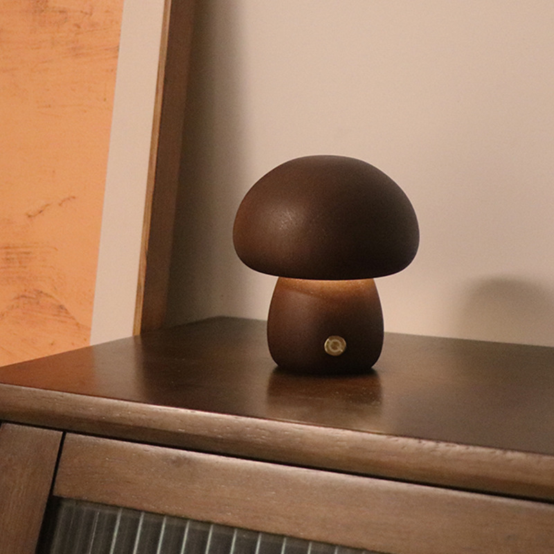 INS Wooden Cute Mushroom LED Night Light With Touch Switch Bedside Table Lamp For Bedroom Childrens Room Sleeping Night Lamps Home Decor - Image 6