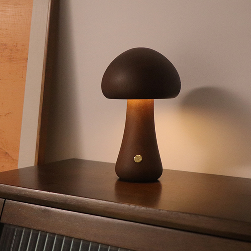 INS Wooden Cute Mushroom LED Night Light With Touch Switch Bedside Table Lamp For Bedroom Childrens Room Sleeping Night Lamps Home Decor - Image 8