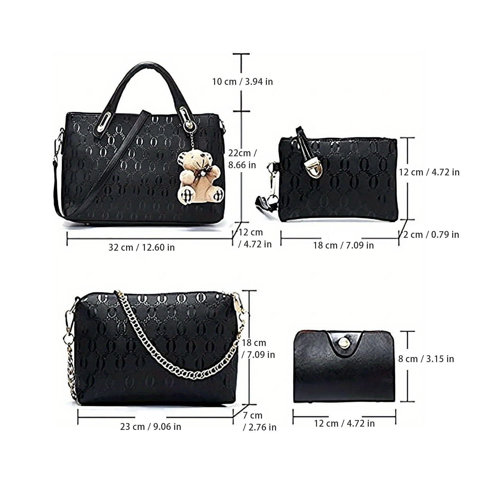 Women 4Pcs Top Handle Satchel Hobo PU Leather Handbag Set Large Tote Purse Shoulder Bag Card Holder - Image 2