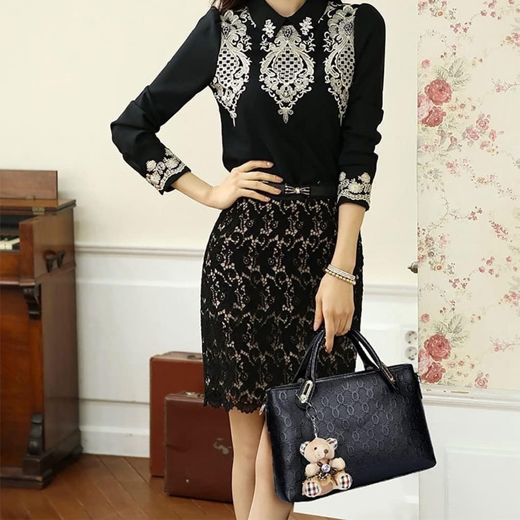 Women 4Pcs Top Handle Satchel Hobo PU Leather Handbag Set Large Tote Purse Shoulder Bag Card Holder - Image 10