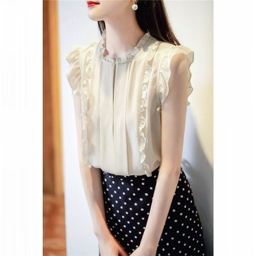Sleeveless Ruffled Floral Women's Loose Sweet Chiffon Printed Top - Image 10