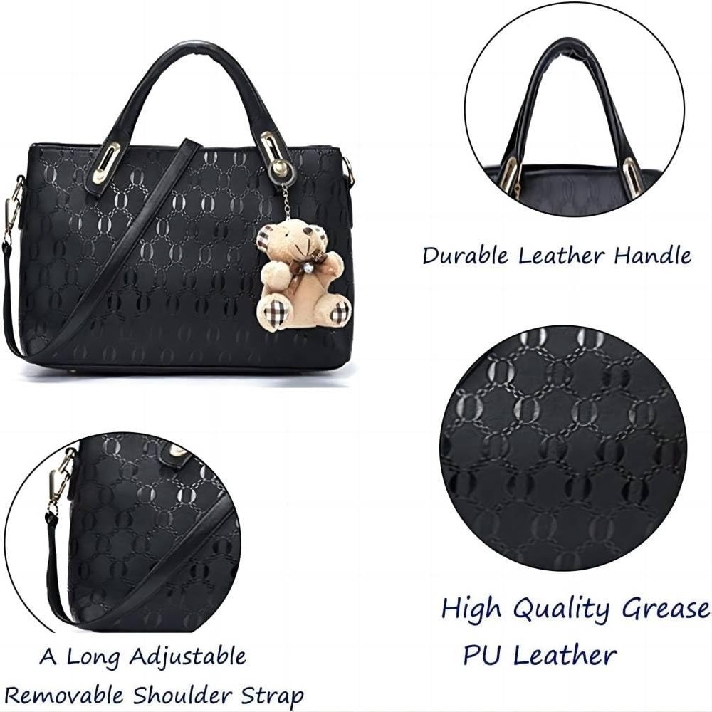 Women 4Pcs Top Handle Satchel Hobo PU Leather Handbag Set Large Tote Purse Shoulder Bag Card Holder - Image 4