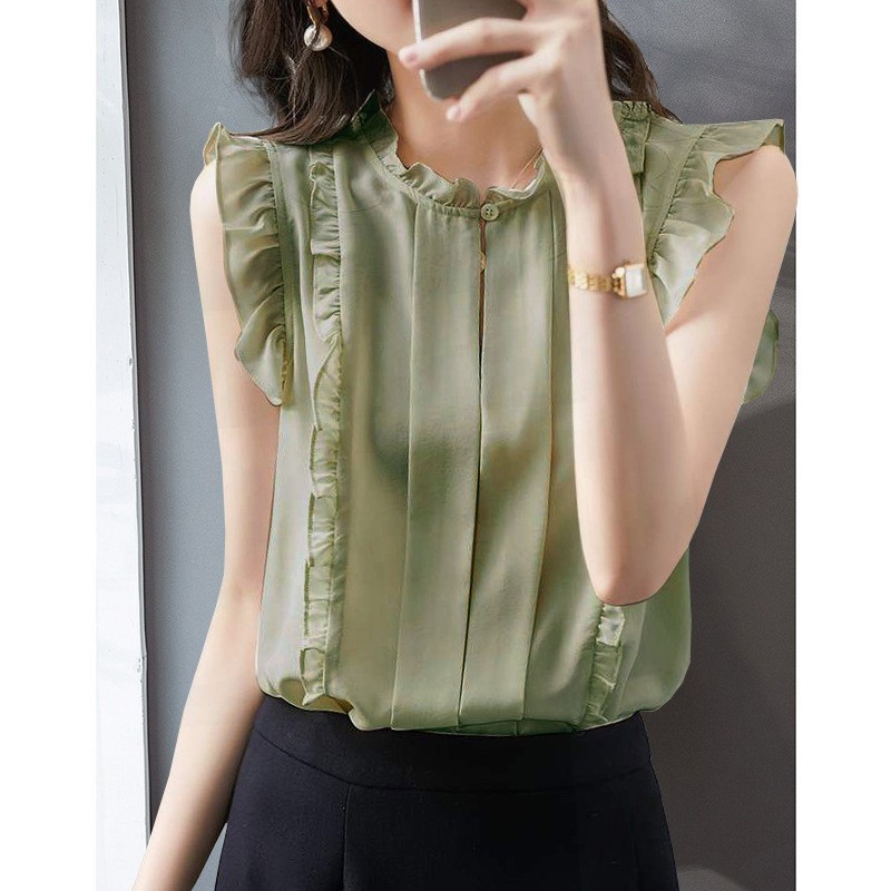 Sleeveless Ruffled Floral Women's Loose Sweet Chiffon Printed Top - Image 7