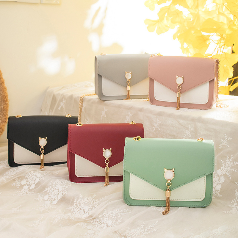 Small Messenger Bag New Sweet And Cute Cat Tassel Decoration Chain One Shoulder Small Square Bag Casual Messenger Bag - Image 4