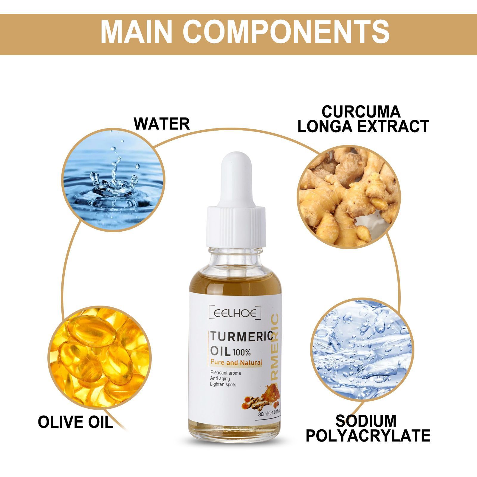 EELHOE Turmeric Dark Spot Correcting Serum Face Care Spot Moisturizing Nourishing Repairing Complexion Serum - Image 3