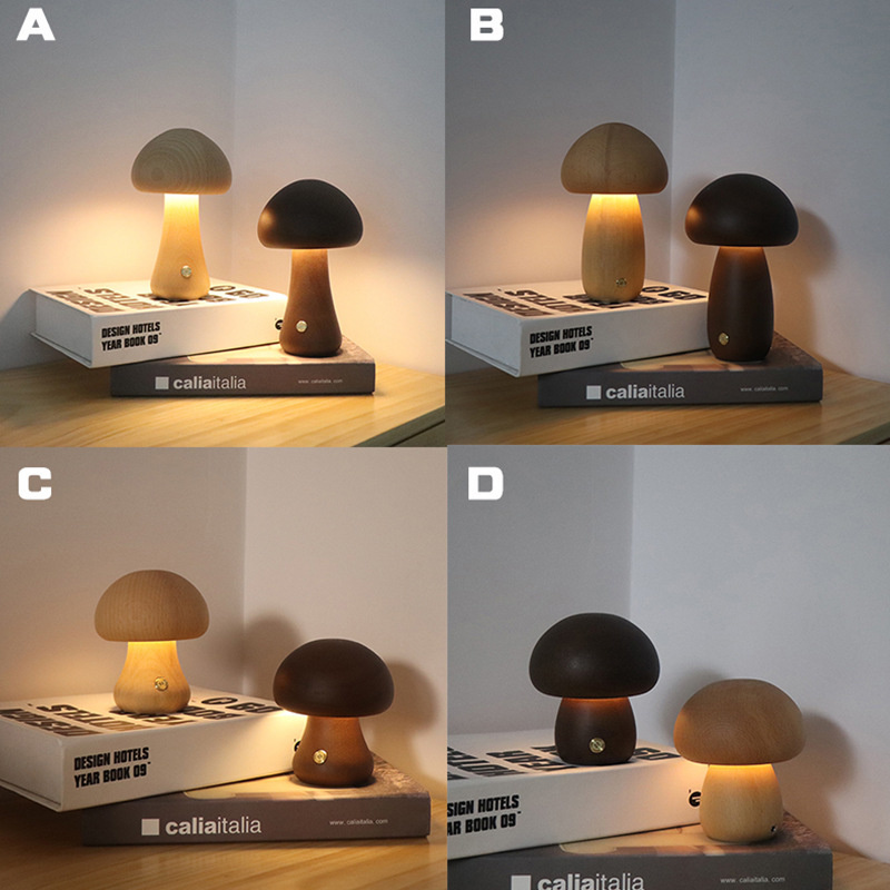 INS Wooden Cute Mushroom LED Night Light With Touch Switch Bedside Table Lamp For Bedroom Childrens Room Sleeping Night Lamps Home Decor - Image 10