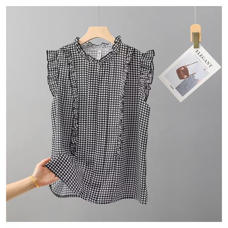 Sleeveless Ruffled Floral Women's Loose Sweet Chiffon Printed Top - Image 5