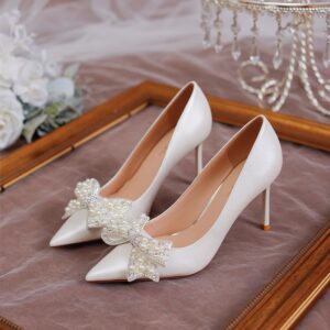 Women's Stiletto Heel Bride Wedding Dress Shoes White