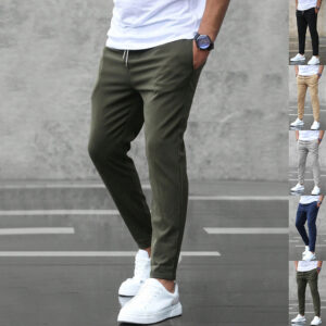 Men's Casual Pants With Pockets Fashion Slim Fit Drawstring Trousers