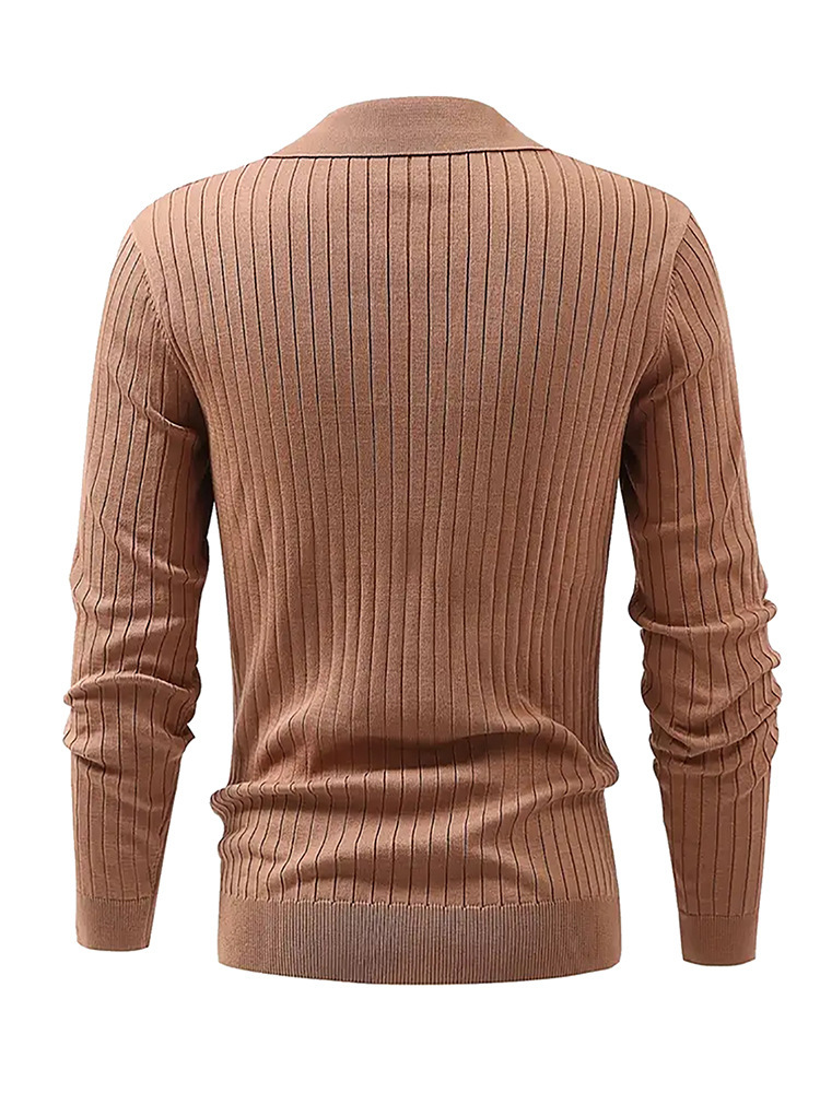 Lapel Texture Stretch Slim Knit Polo Shirt Men Polo Shirt Fashion Waffle Long-sleeved Tops Clothing Casual Comfortable Golf Men's Clothing - Image 3