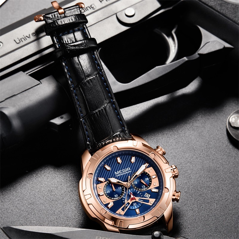 Waterproof Multifunctional Chronograph Luminous Leather Sports Quartz Watch - Image 3