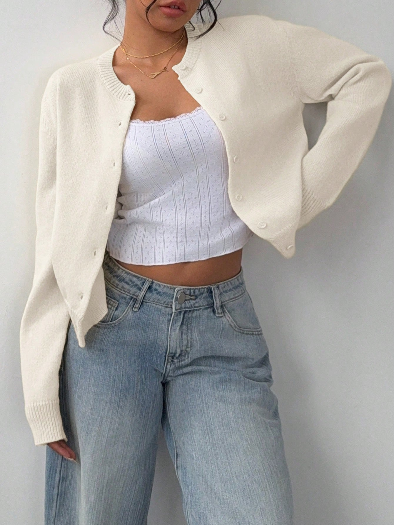 Chic Long Sleeved Knitted Cardigan Fashion Slim Solid Color Short Sweater For Women Clothing - Image 3