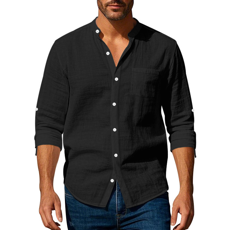 Long Sleeve Stand Collar Shirt With Pockets Casual Men's Clothing - Image 2