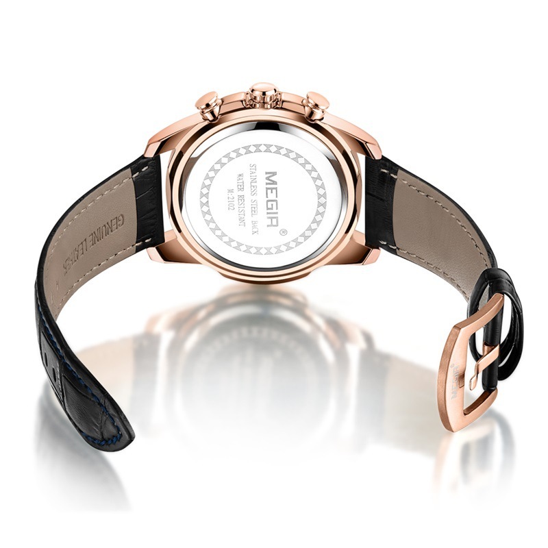 Waterproof Multifunctional Chronograph Luminous Leather Sports Quartz Watch - Image 4