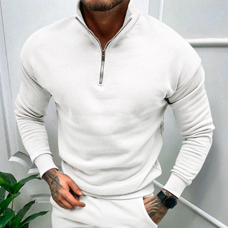 Solid Color Zipper Sweatshirt Men's Autumn And Winter Fleece-lined Long Sleeve Tops - Image 7