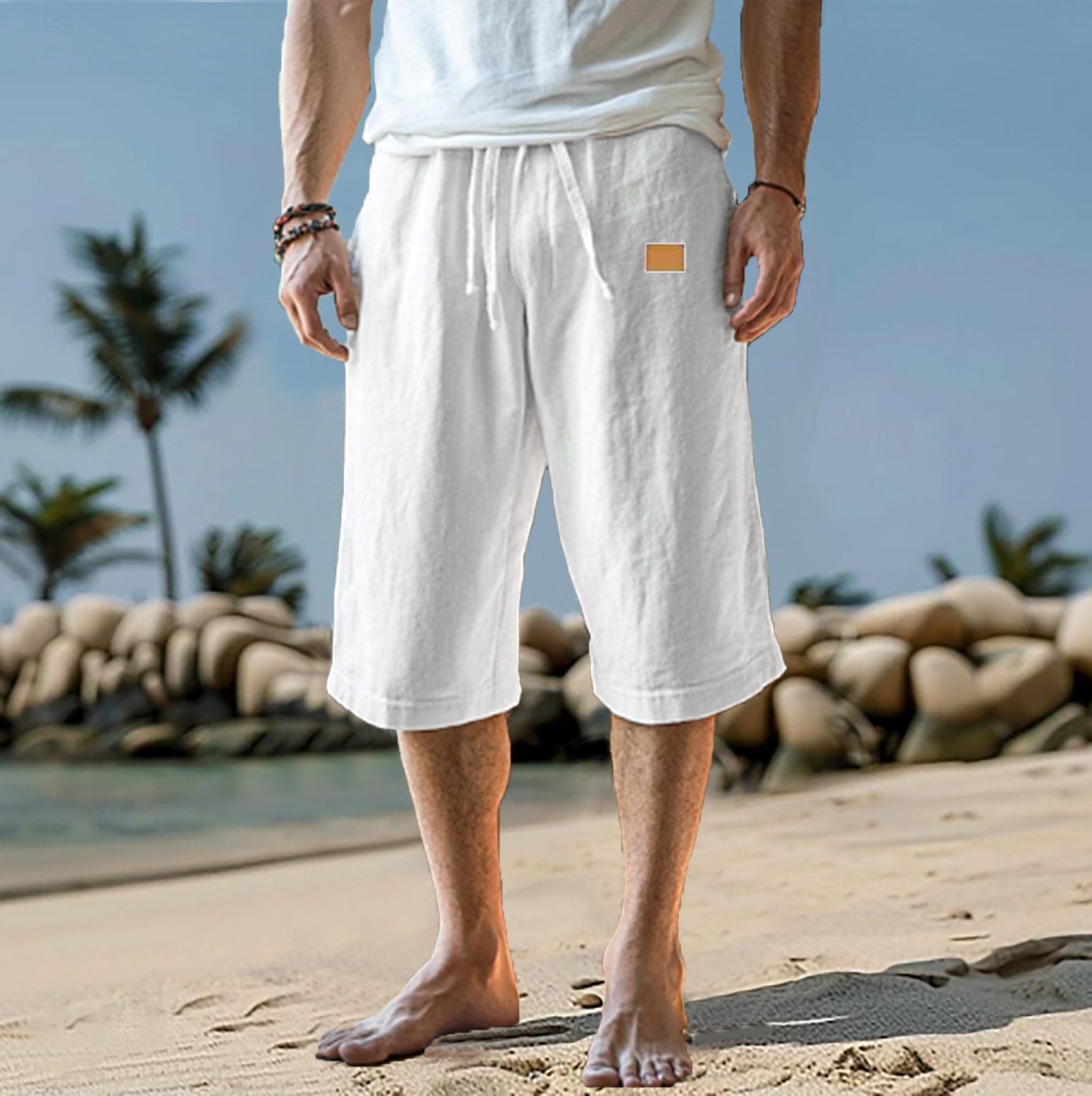 Cropped Trousers Beach Draw Straight-leg Pants Solid Color - Image 2