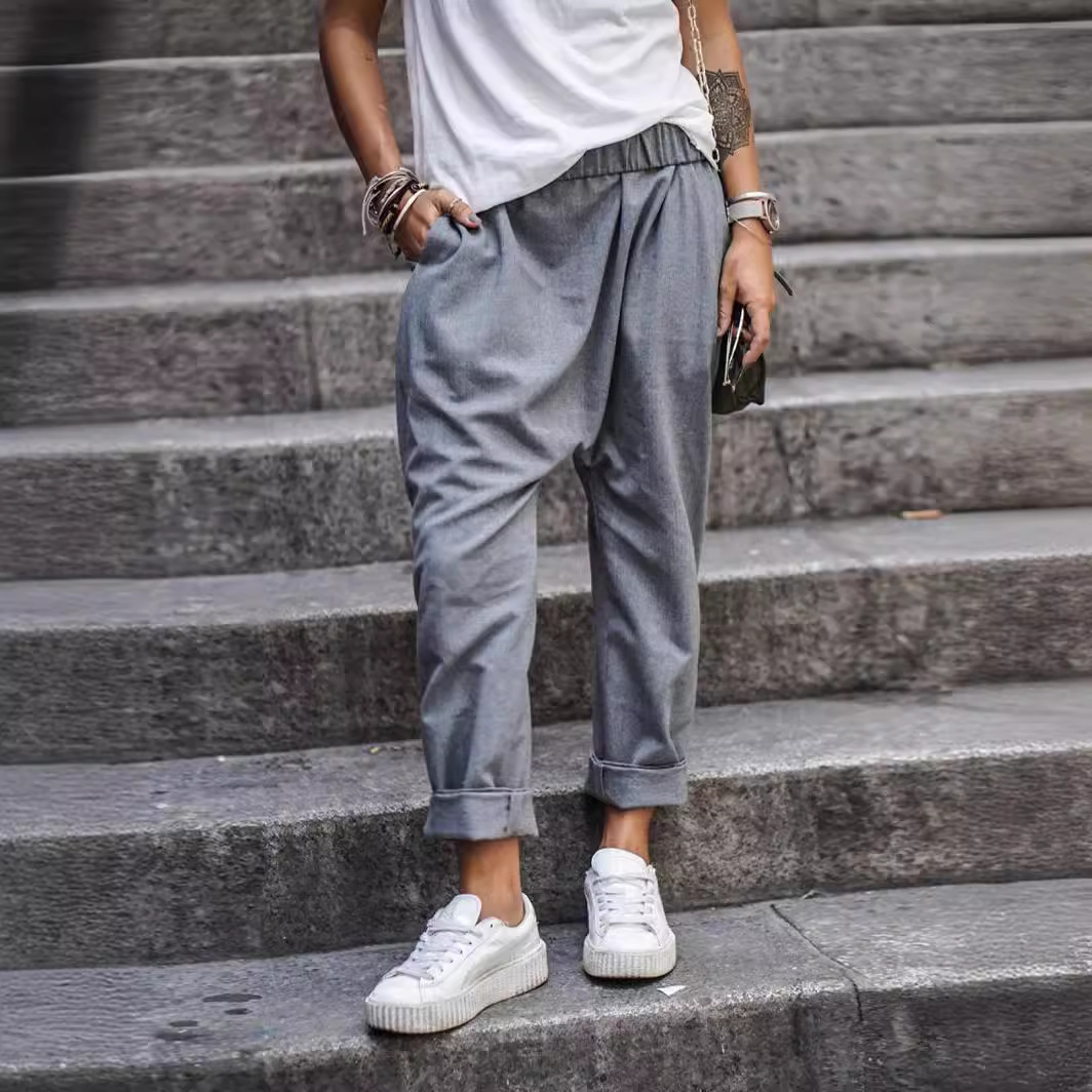 Women's Casual Pants With Pockets Elastic High Waist Harem Trousers Fashion Streetwear Clothing - Image 3