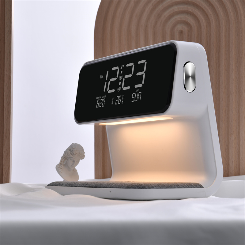 Creative 3 In 1 Bedside Lamp Wireless Charging LCD Screen Alarm Clock Wireless Phone Charger - Image 8