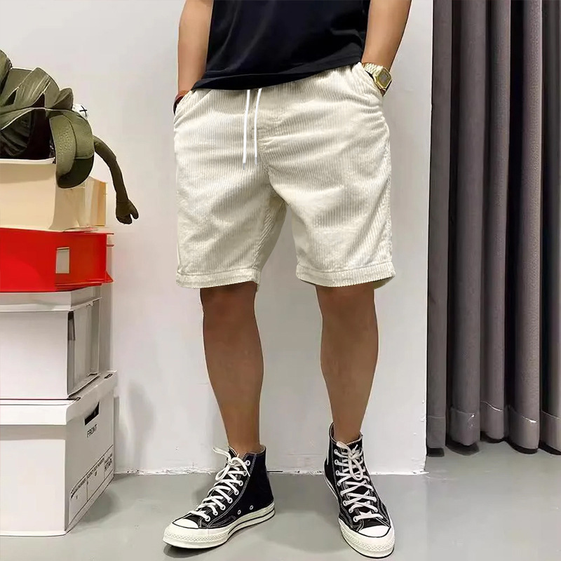 Men's Cargo Shorts Summer Vintage Corduroy Drawstring Pants With Pockets - Image 8