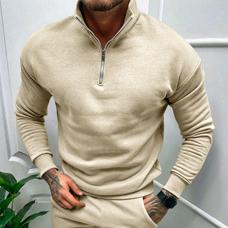 Solid Color Zipper Sweatshirt Men's Autumn And Winter Fleece-lined Long Sleeve Tops - Image 2