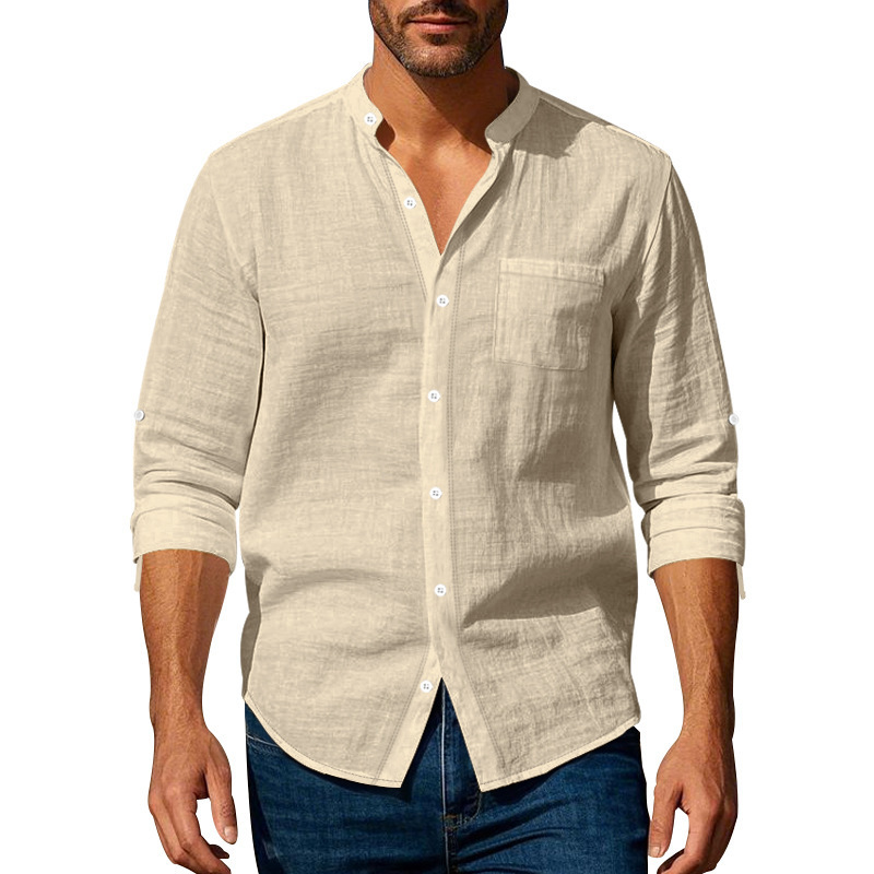 Long Sleeve Stand Collar Shirt With Pockets Casual Men's Clothing - Image 6