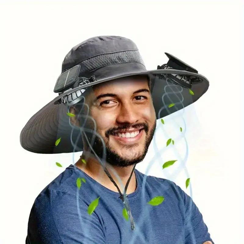 Unisex Solar Powered Black Fan Outdoor Fishing Wide Brim Sun Hat For Camping And Work - Image 4