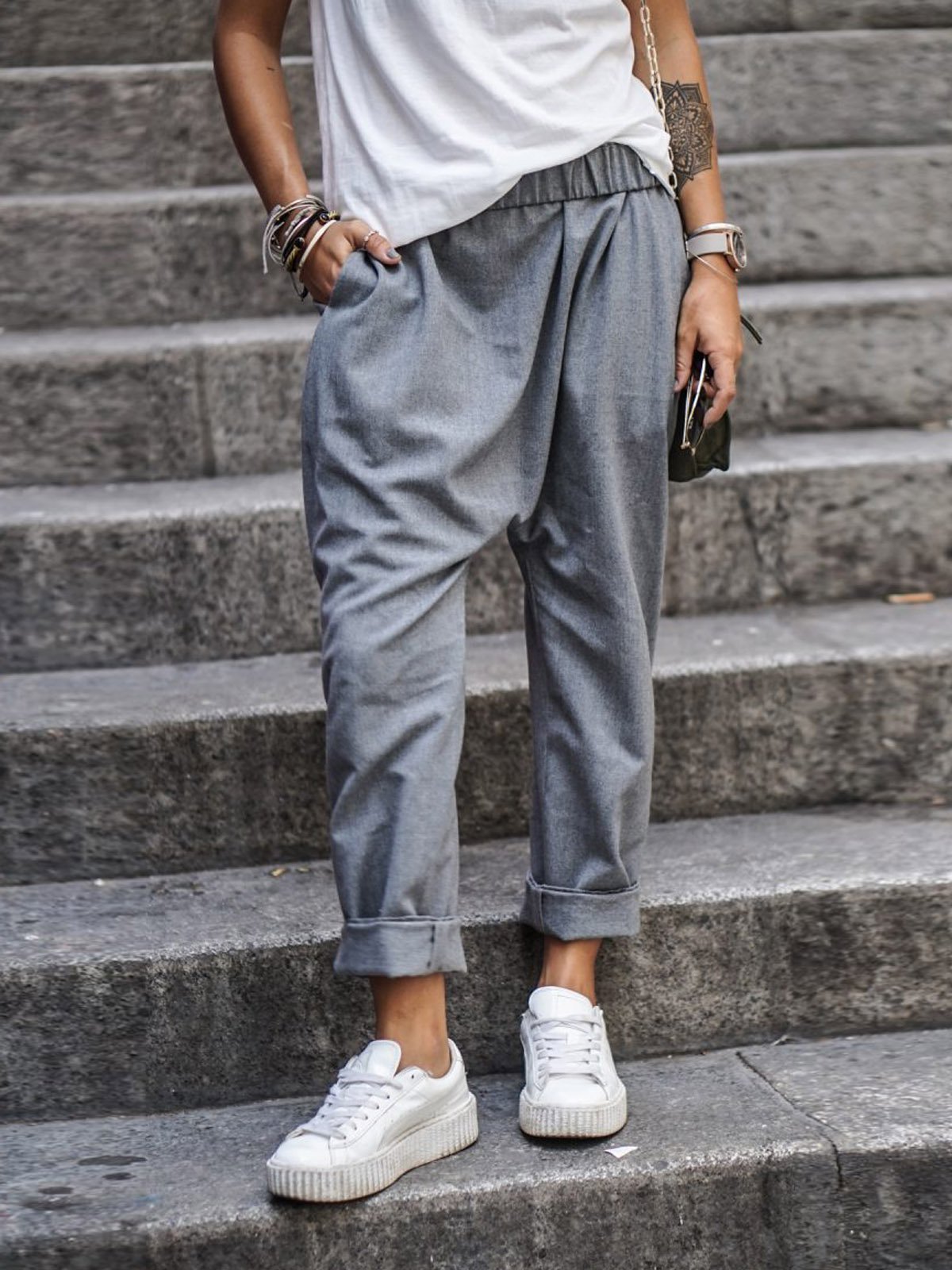 Women's Casual Pants With Pockets Elastic High Waist Harem Trousers Fashion Streetwear Clothing - Image 7