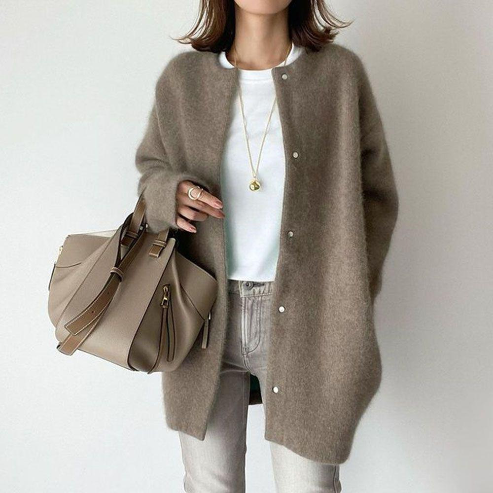 Loose Round Neck Single Breasted Cardigan Fashion Solid Color Coat Jacket Autumn And Winter Women's Clothing - Image 10