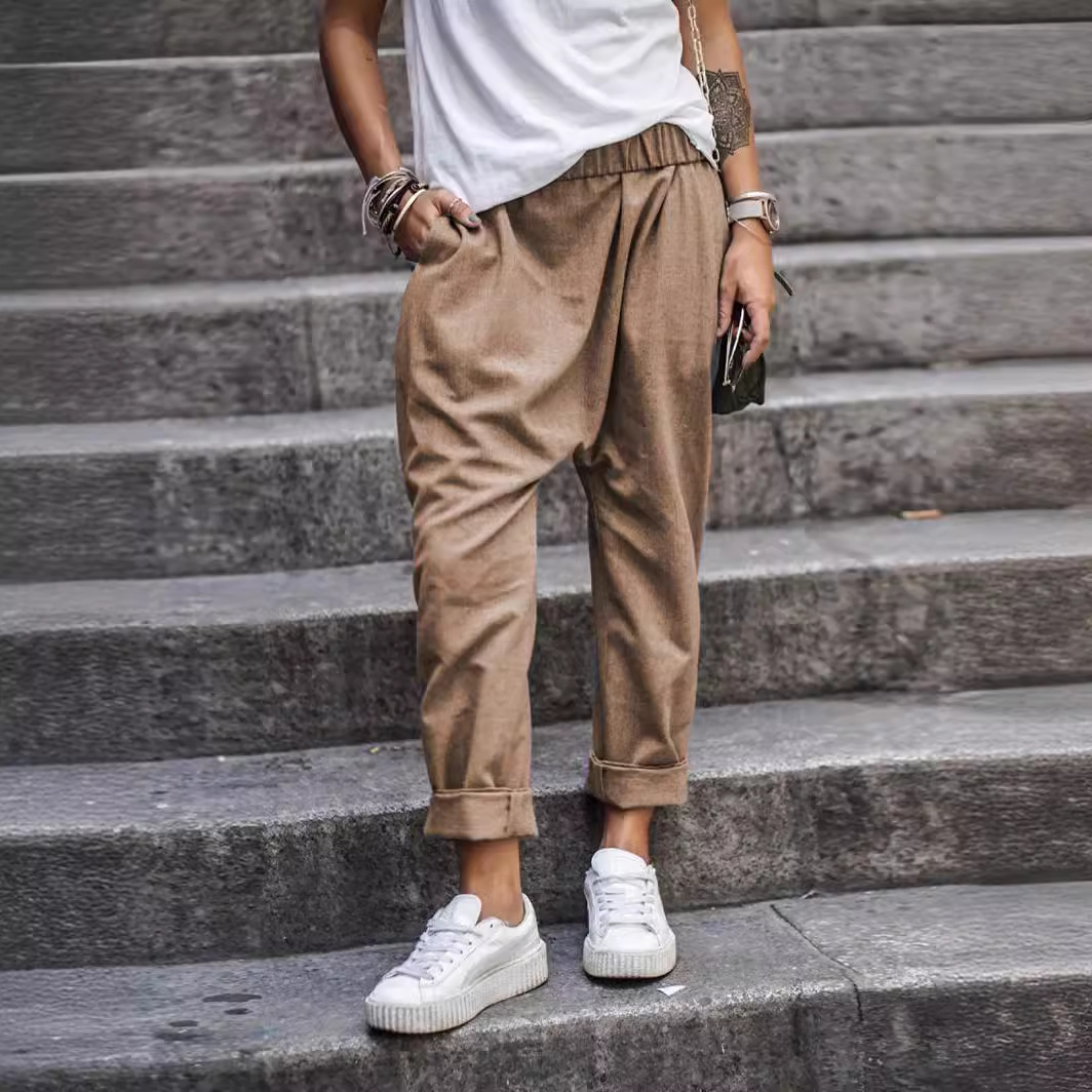 Women's Casual Pants With Pockets Elastic High Waist Harem Trousers Fashion Streetwear Clothing - Image 5