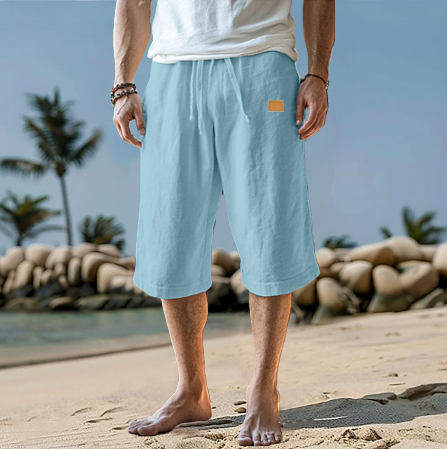 Cropped Trousers Beach Draw Straight-leg Pants Solid Color - Image 3