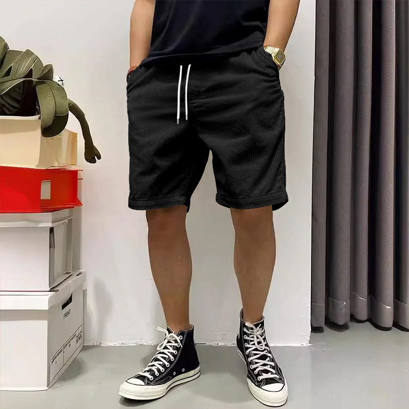 Men's Cargo Shorts Summer Vintage Corduroy Drawstring Pants With Pockets - Image 2