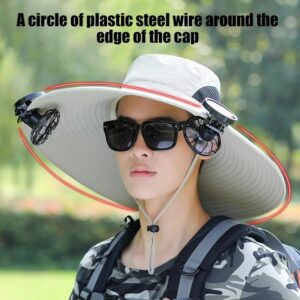 Unisex Solar Powered Black Fan Outdoor Fishing Wide Brim Sun Hat For Camping And Work