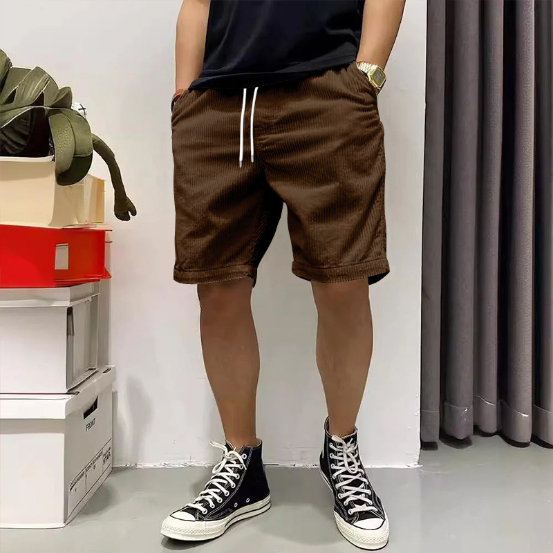 Men's Cargo Shorts Summer Vintage Corduroy Drawstring Pants With Pockets - Image 5