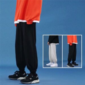 Trendy Fleece-lined Thickened Loose Tappered Gray Casual Pants