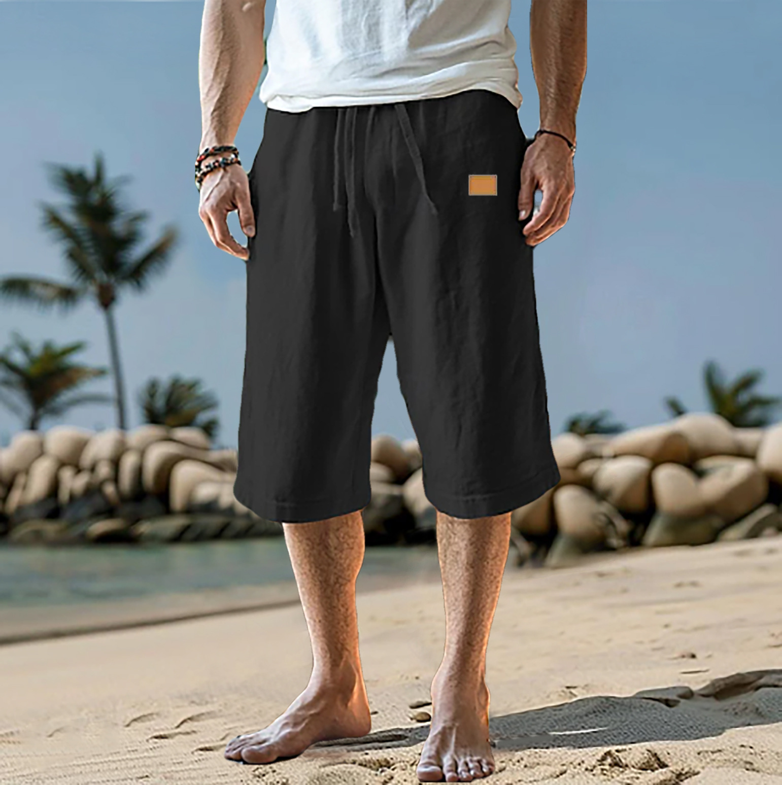 Cropped Trousers Beach Draw Straight-leg Pants Solid Color - Image 4