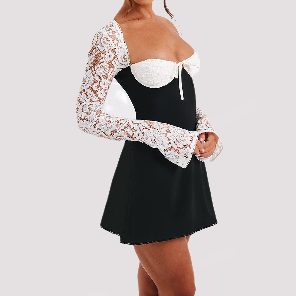 Y2K Lace Long Sleeve Dress Fashion Sexy Corset Backless Lace Up Short Dresses Womens Clothing - Image 5