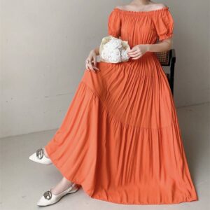 Solid Color Wide Hem Cotton Silk Vacation Style Long Bohemian Dress