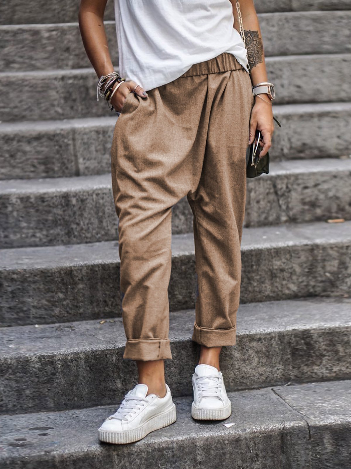 Women's Casual Pants With Pockets Elastic High Waist Harem Trousers Fashion Streetwear Clothing - Image 9