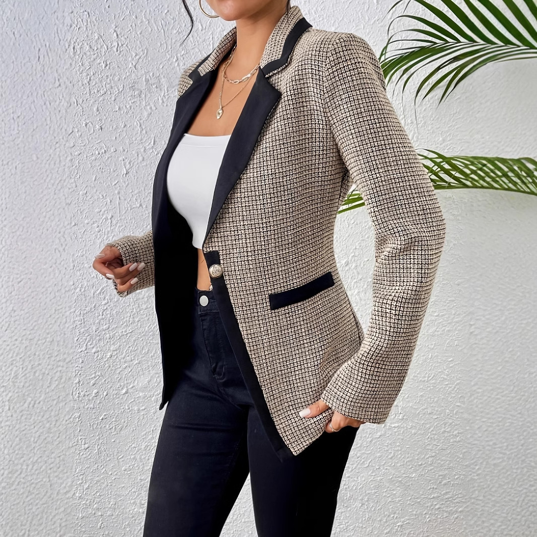 Graceful And Fashionable Houndstooth Color Matching Plaid Graceful Suit Jacket - Image 3
