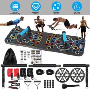 Multifunctional Push Up Board Home Strength Training Equipment With 15 Fitness Accessories Pilates Bar Resistance Band Roller Wheel Full Body Workout Home Gym Equipment