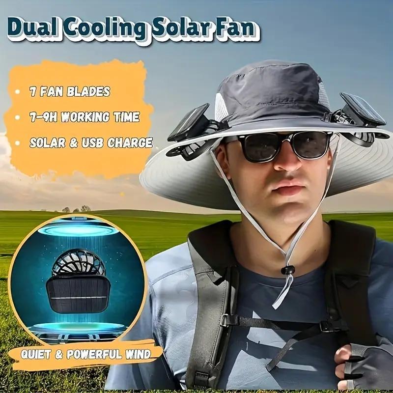 Unisex Solar Powered Black Fan Outdoor Fishing Wide Brim Sun Hat For Camping And Work - Image 7