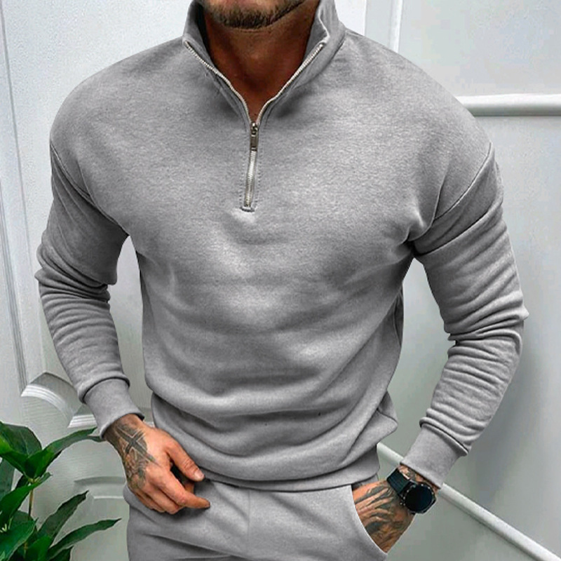 Solid Color Zipper Sweatshirt Men's Autumn And Winter Fleece-lined Long Sleeve Tops - Image 8