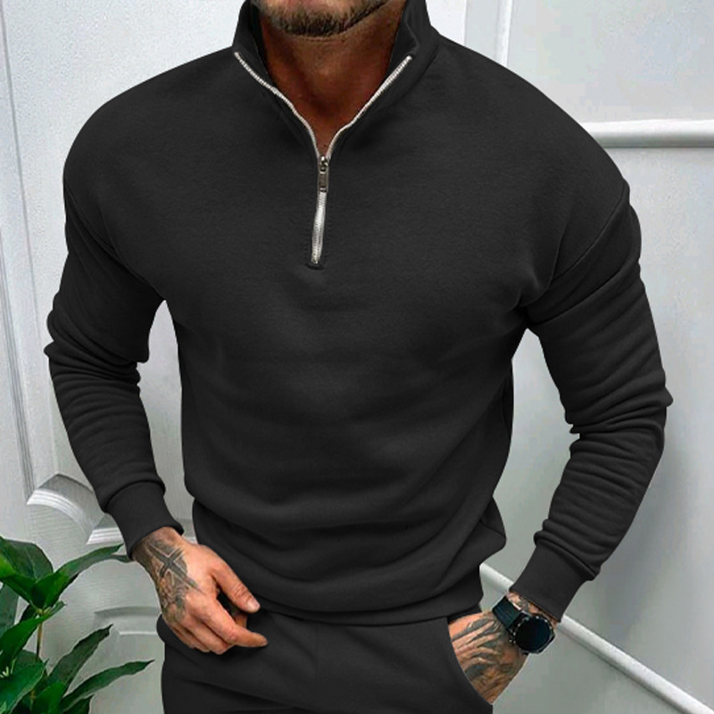 Solid Color Zipper Sweatshirt Men's Autumn And Winter Fleece-lined Long Sleeve Tops - Image 5