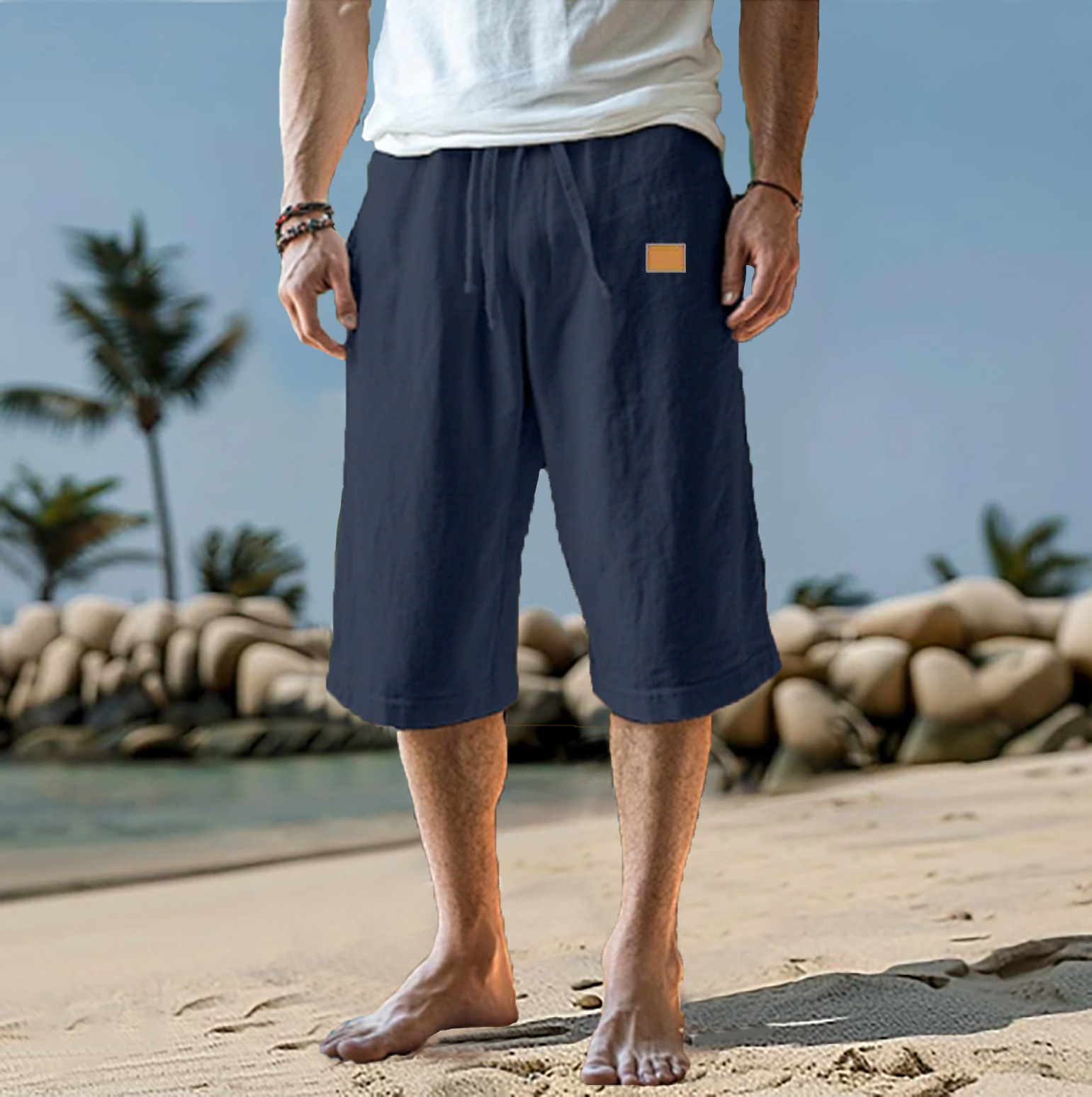 Cropped Trousers Beach Draw Straight-leg Pants Solid Color - Image 6