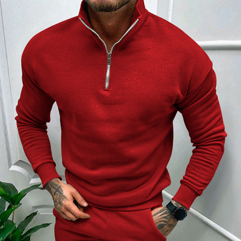 Solid Color Zipper Sweatshirt Men's Autumn And Winter Fleece-lined Long Sleeve Tops - Image 10