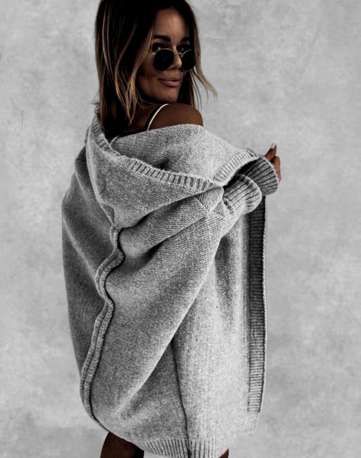 Fashion Bat Sleeve Hooded Cardigan Oversized Loose Temperament Solid Color Sweater Womens Clothing - Image 10