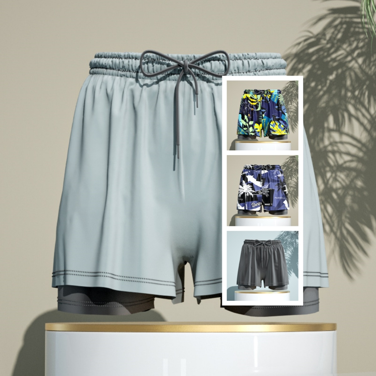 Men's 2-in-1 Breathable Loose Quick Drying Swimming Trunks Swimming Shorts Swimming Pants Flat Corner Pants Beach Pants Hot Spring Swimming Equipment