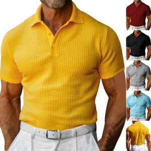 Waffle Short Sleeve Polo Shirt Men's Fashion Summer Lapel Tops